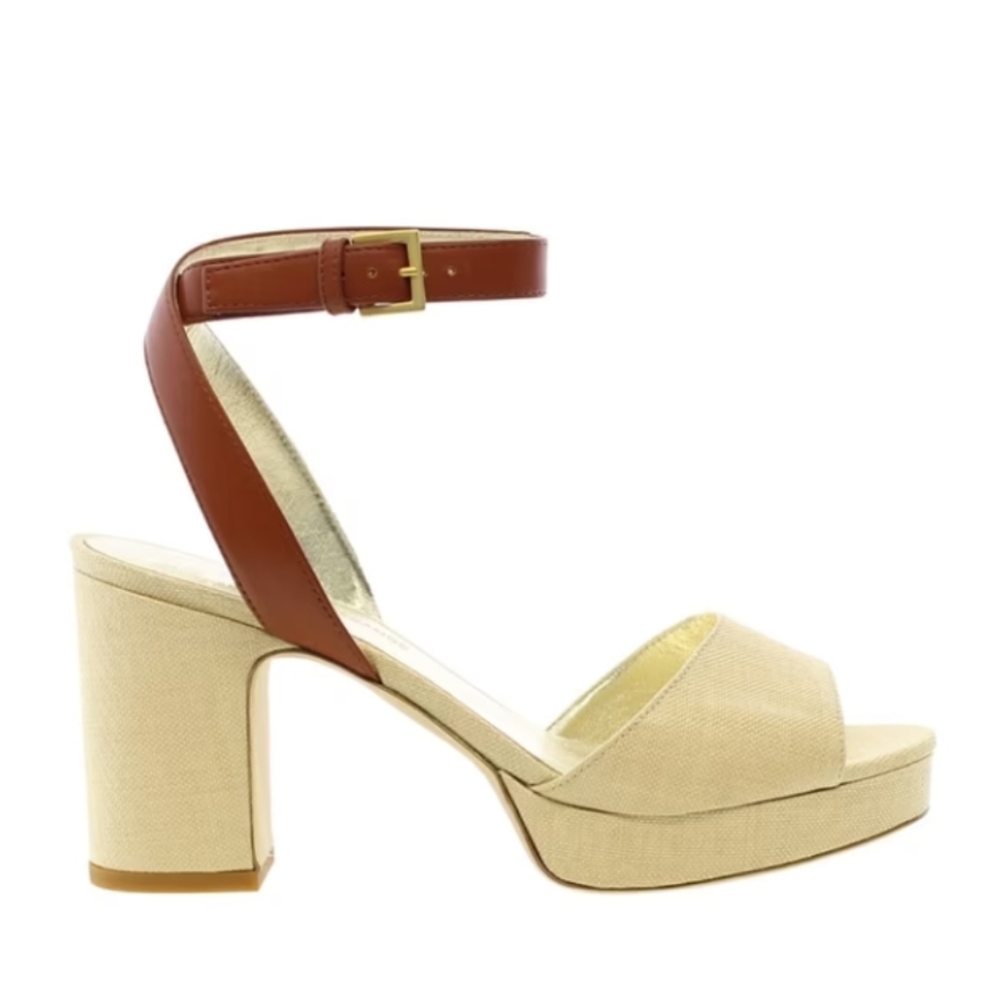 Ines De La Fressange Tan and Cream Italian Platform Sandals